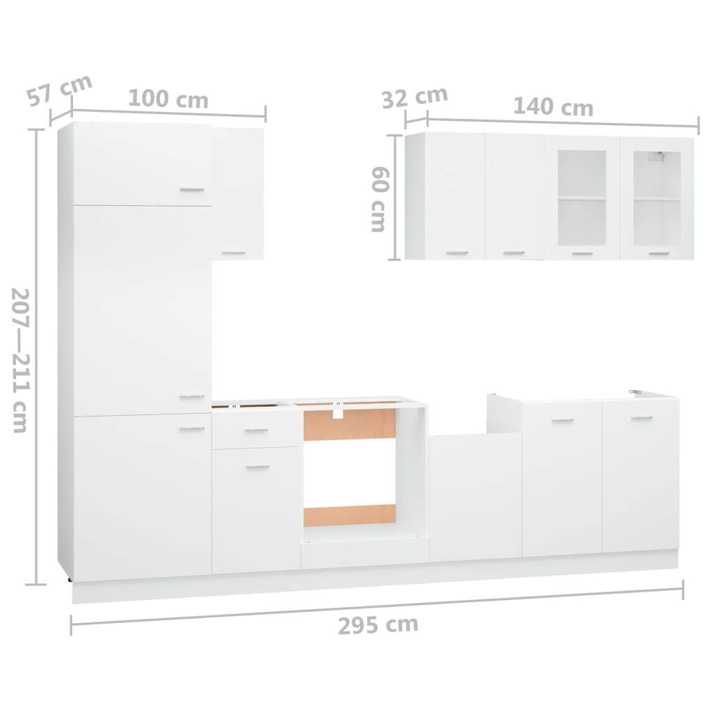 8-tlg. Küchenzeile Weiß Holzwerkstoff Stilecasa