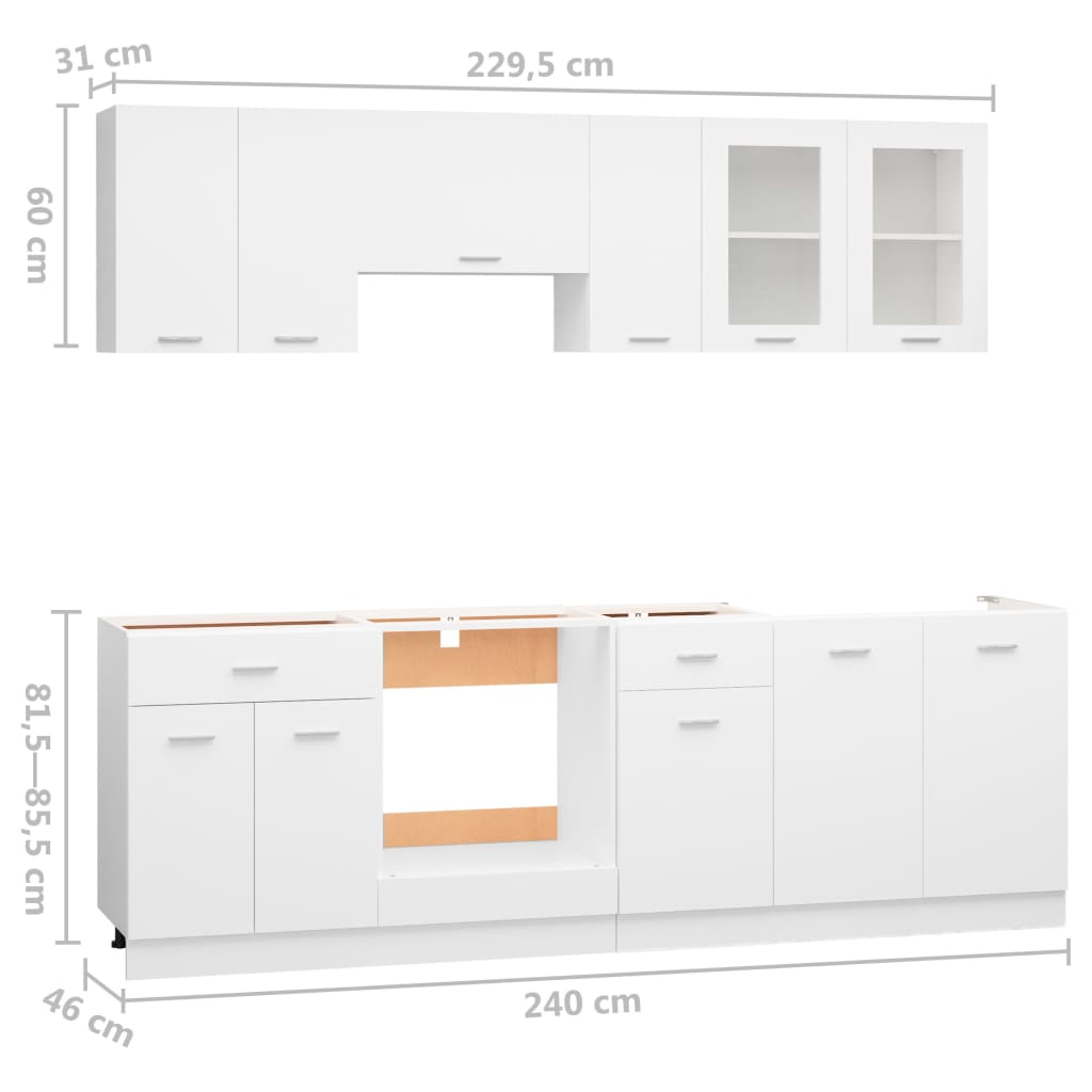 8-tlg. Küchenzeile Weiß Holzwerkstoff Stilecasa