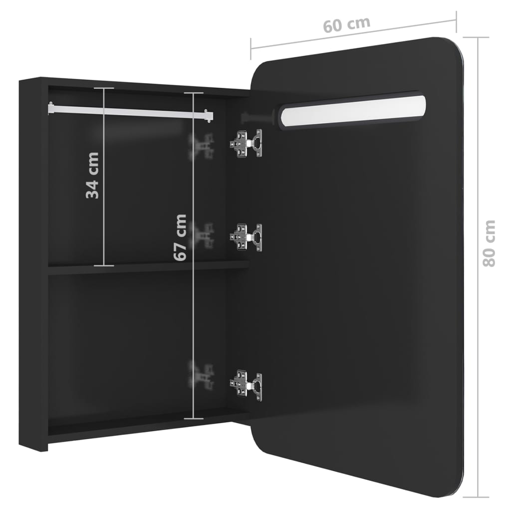 vidaXL LED-Bad-Spiegelschrank Glänzendes Schwarz 60x11x80 cm