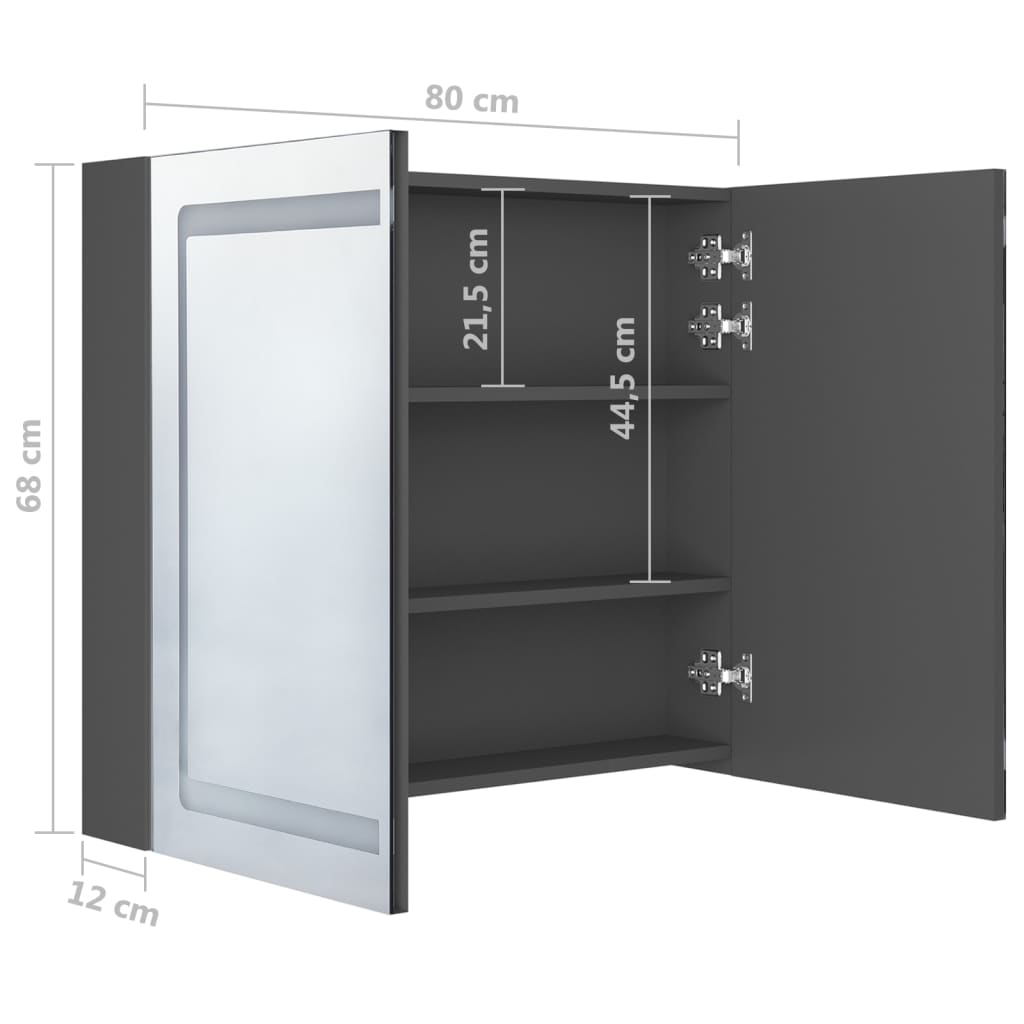 vidaXL LED-Spiegelschrank fürs Bad Grau 80x12x68 cm