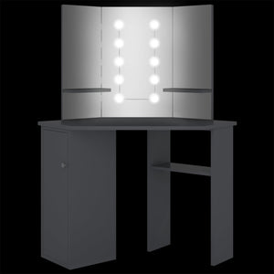 vidaXL Eck-Schminktisch mit LED Grau 111x54x141,5 cm