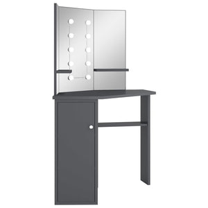 vidaXL Eck-Schminktisch mit LED Grau 111x54x141,5 cm