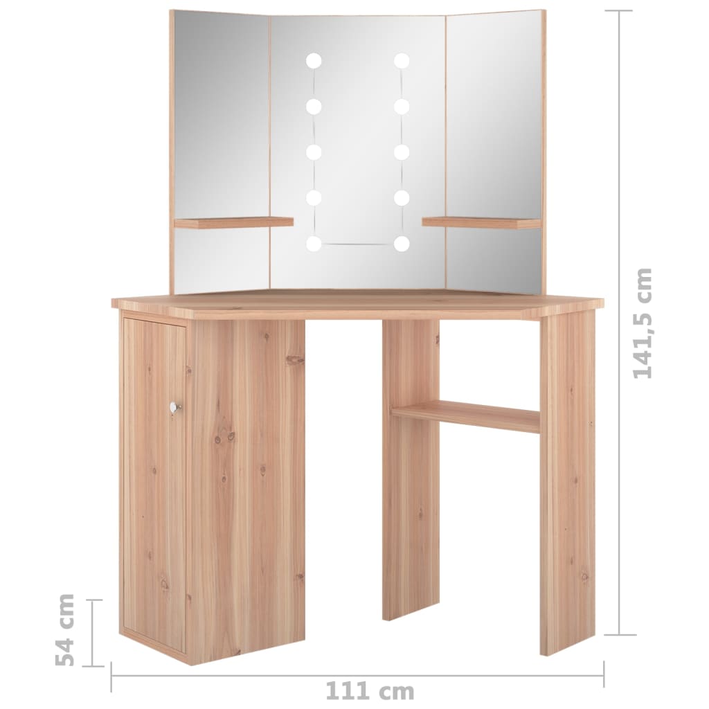 vidaXL Eck-Schminktisch mit LED Eichen-Optik 111x54x141,5 cm