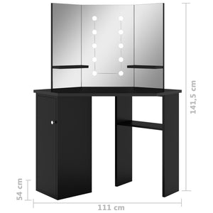 Eck-Schminktisch mit LED Schwarz 111x54x141,5 cm