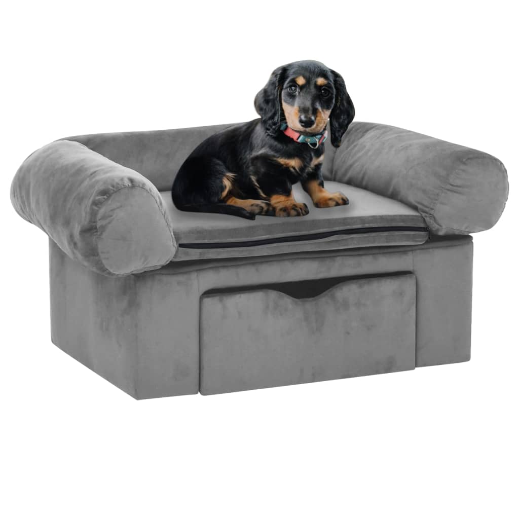 Hundesofa mit Schublade Grau 75x50x38 cm Plüsch Stilecasa