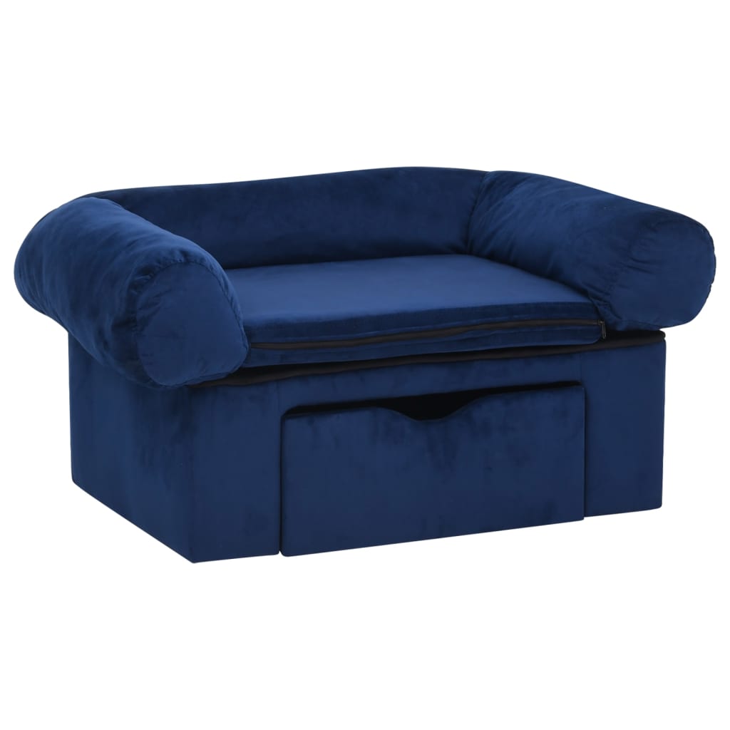 Hundesofa mit Schublade Blau 75x50x38 cm Plüsch