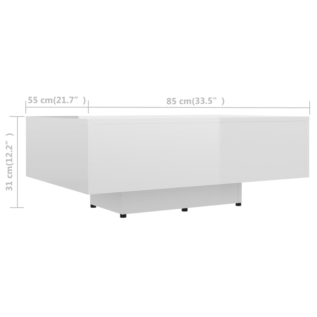 vidaXL Couchtisch Hochglanz-Weiß 85x55x31 cm Holzwerkstoff