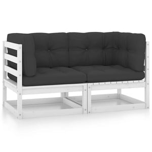 vidaXL Gartensofa 2-Sitzer mit Kissen Kiefer Massivholz Weiß