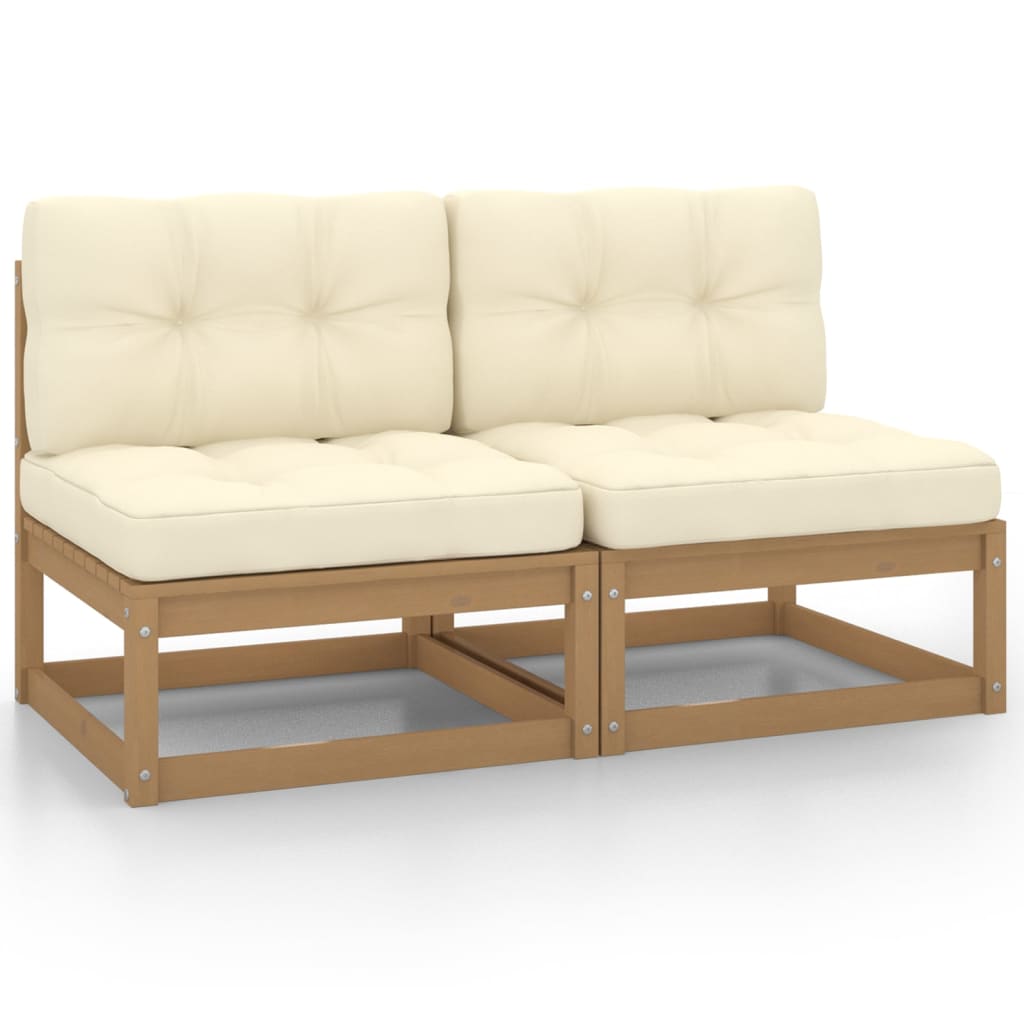 vidaXL Garten-Mittelsofas mit Creme Kissen 2 Stk. Massivholz Kiefer