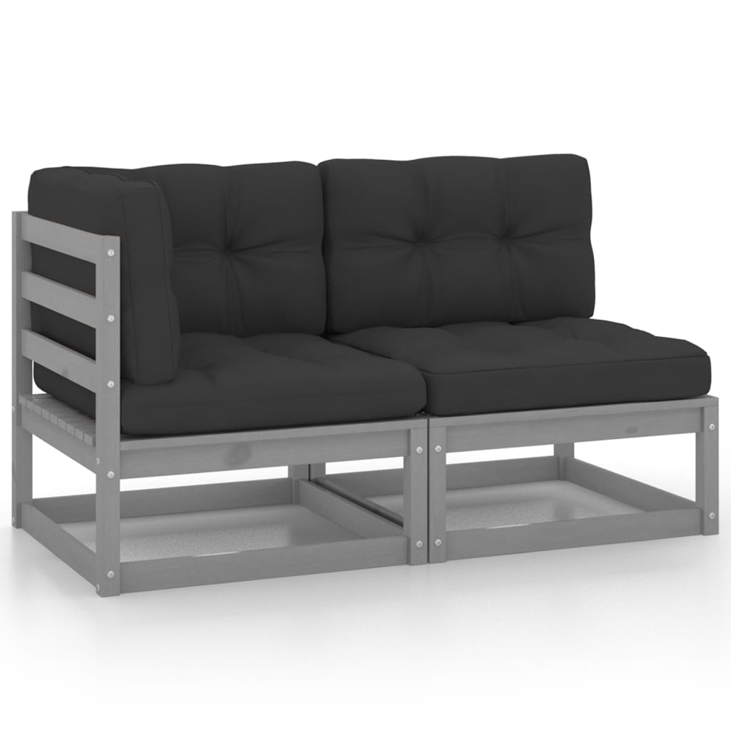 vidaXL 2-tlg. Garten-Lounge-Set mit Kissen Grau Kiefer Massivholz