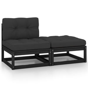 vidaXL 2-tlg. Garten-Lounge-Set mit Kissen Schwarz Kiefer Massivholz