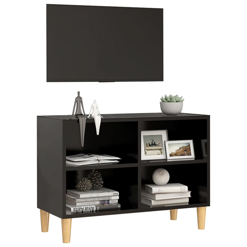 vidaXL TV-Schrank mit Massivholz-Beinen Schwarz 69,5x30x50 cm