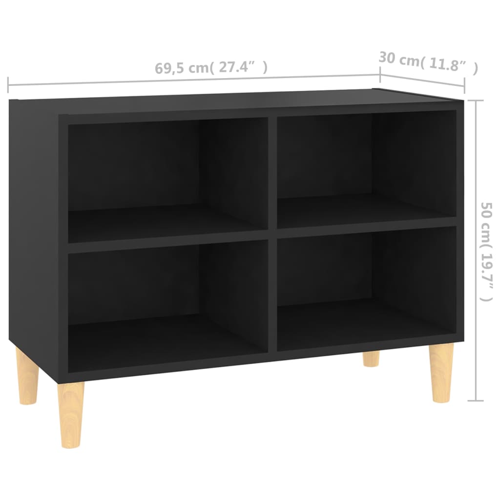 vidaXL TV-Schrank mit Massivholz-Beinen Schwarz 69,5x30x50 cm