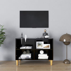 vidaXL TV-Schrank mit Massivholz-Beinen Schwarz 69,5x30x50 cm