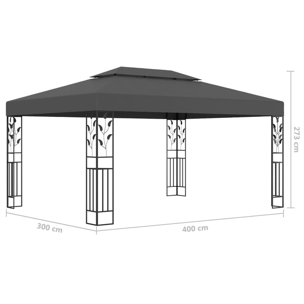 Pavillon mit Doppeldach & LED-Lichterkette 3x4 m Anthrazit Stilecasa