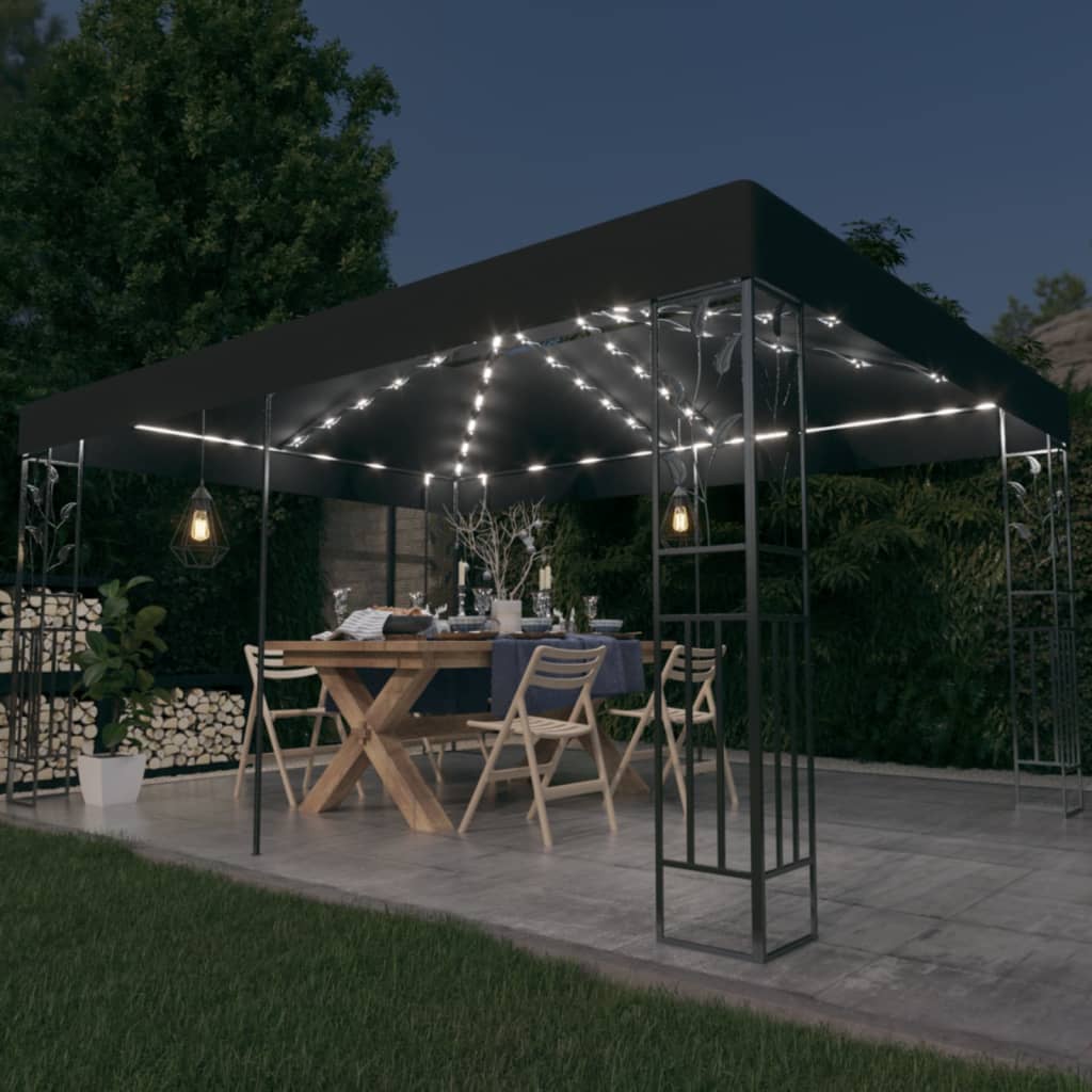 Pavillon mit Doppeldach & LED-Lichterkette 3x4 m Anthrazit Stilecasa