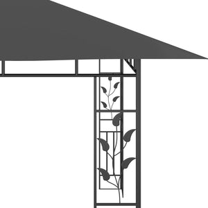 Pavillon mit Moskitonetz & LED-Lichterkette 4x3x2,73m Anthrazit