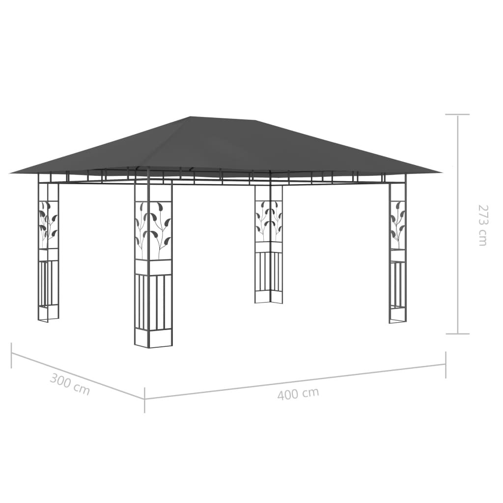 Pavillon mit Moskitonetz & LED-Lichterkette 4x3x2,73m Anthrazit