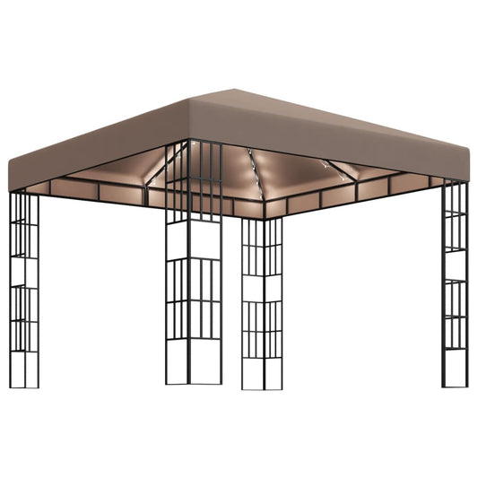 Pavillon mit LED-Lichterkette 3x3 m Taupe