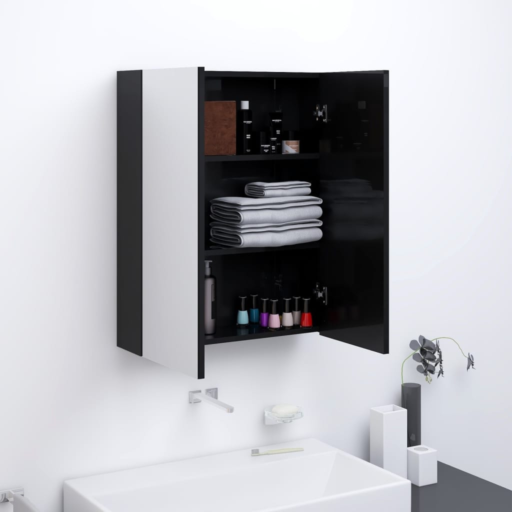 vidaXL Bad-Spiegelschrank 60x15x75 cm MDF Glänzendes Schwarz