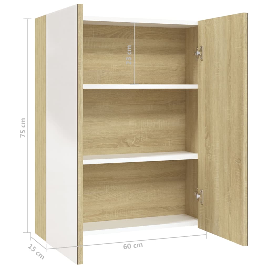 vidaXL Bad-Spiegelschrank 60x15x75 cm MDF Weiß und Eiche-Optik