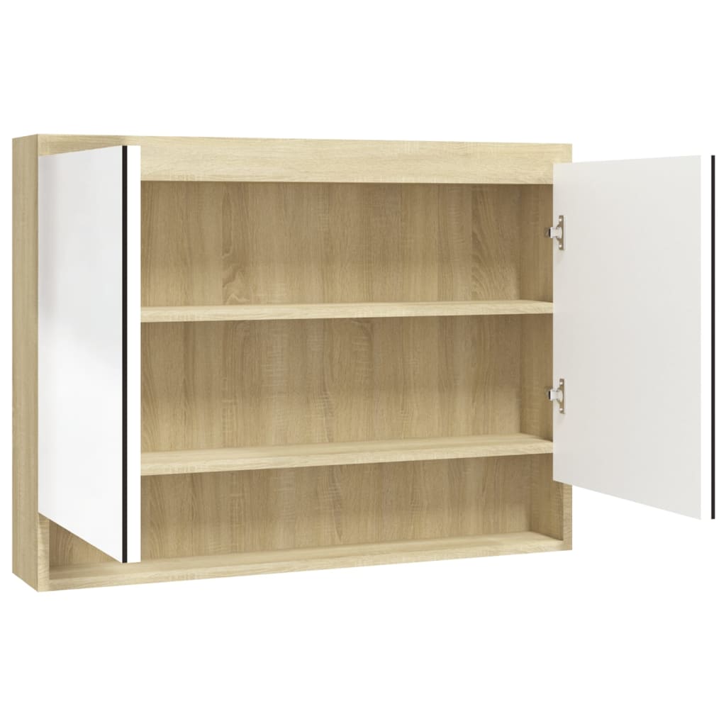 vidaXL Spiegelschrank fürs Bad 80x15x60 cm MDF Weiß und Eiche-Optik