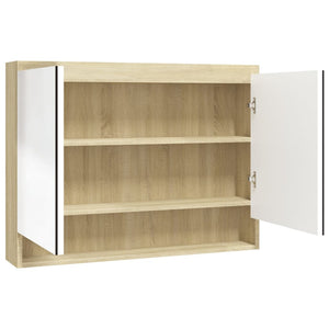 vidaXL Spiegelschrank fürs Bad 80x15x60 cm MDF Weiß und Eiche-Optik