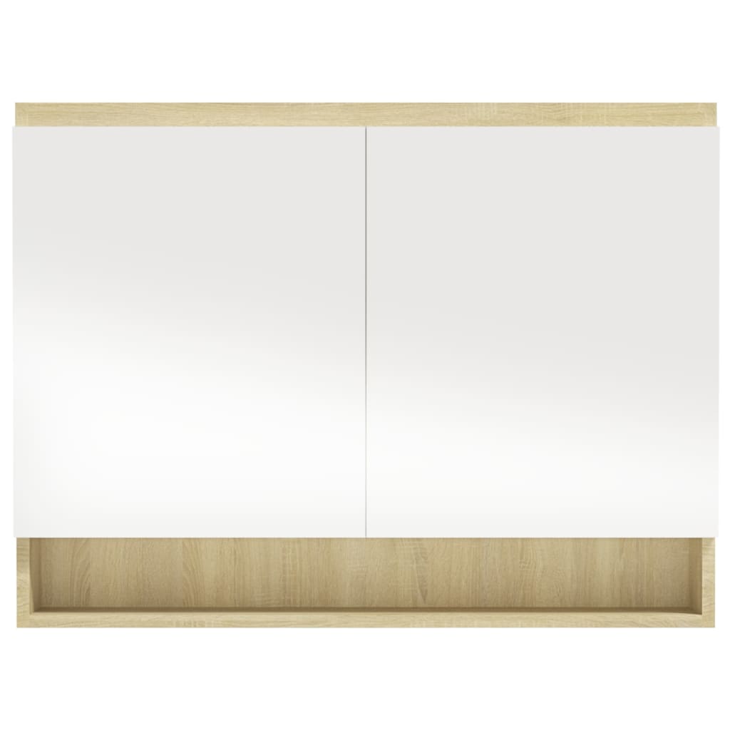 vidaXL Spiegelschrank fürs Bad 80x15x60 cm MDF Weiß und Eiche-Optik