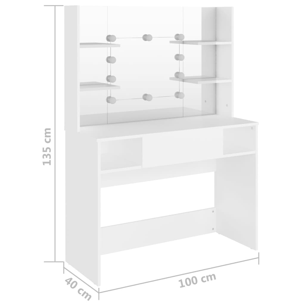 Schminktisch mit LED-Beleuchtung 100x40x135 cm MDF Weiß Stilecasa