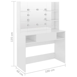 vidaXL Schminktisch LED-Beleuchtung 100x40x135 cm MDF Glänzendes Weiß