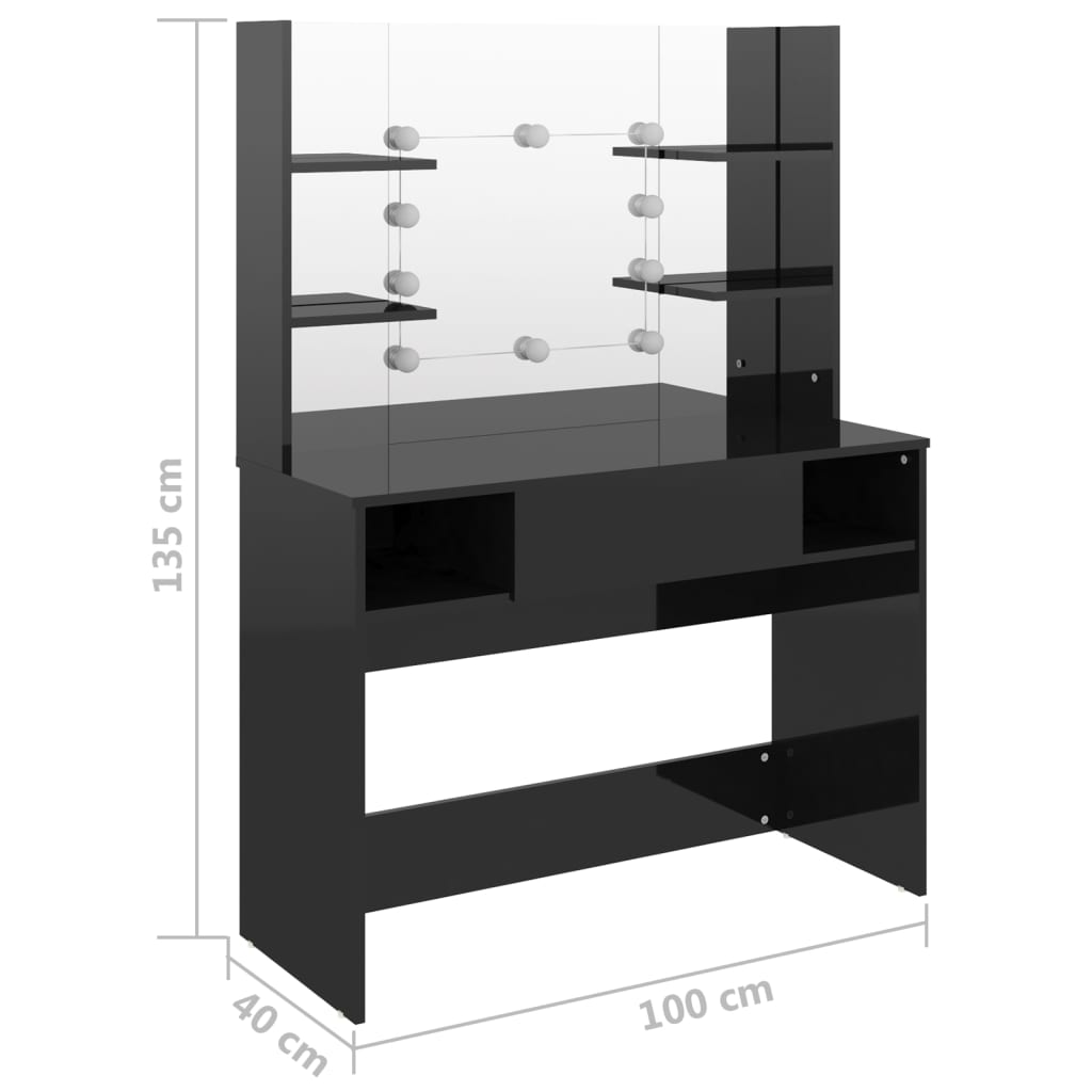 vidaXL Schminktisch mit LED-Beleuchtung 100x40x135 cm MDF