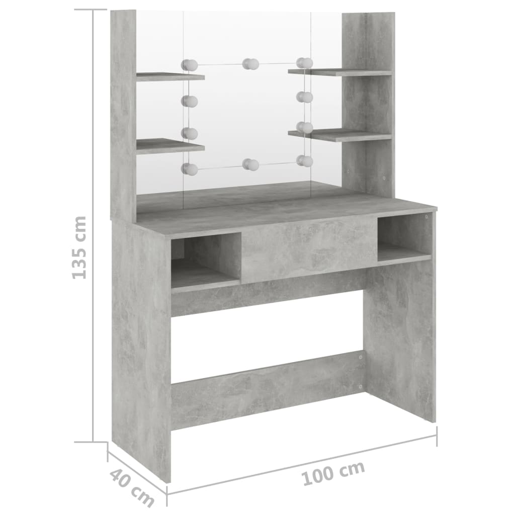 Schminktisch mit LED-Beleuchtung 100x40x135 cm MDF Betongrau Stilecasa