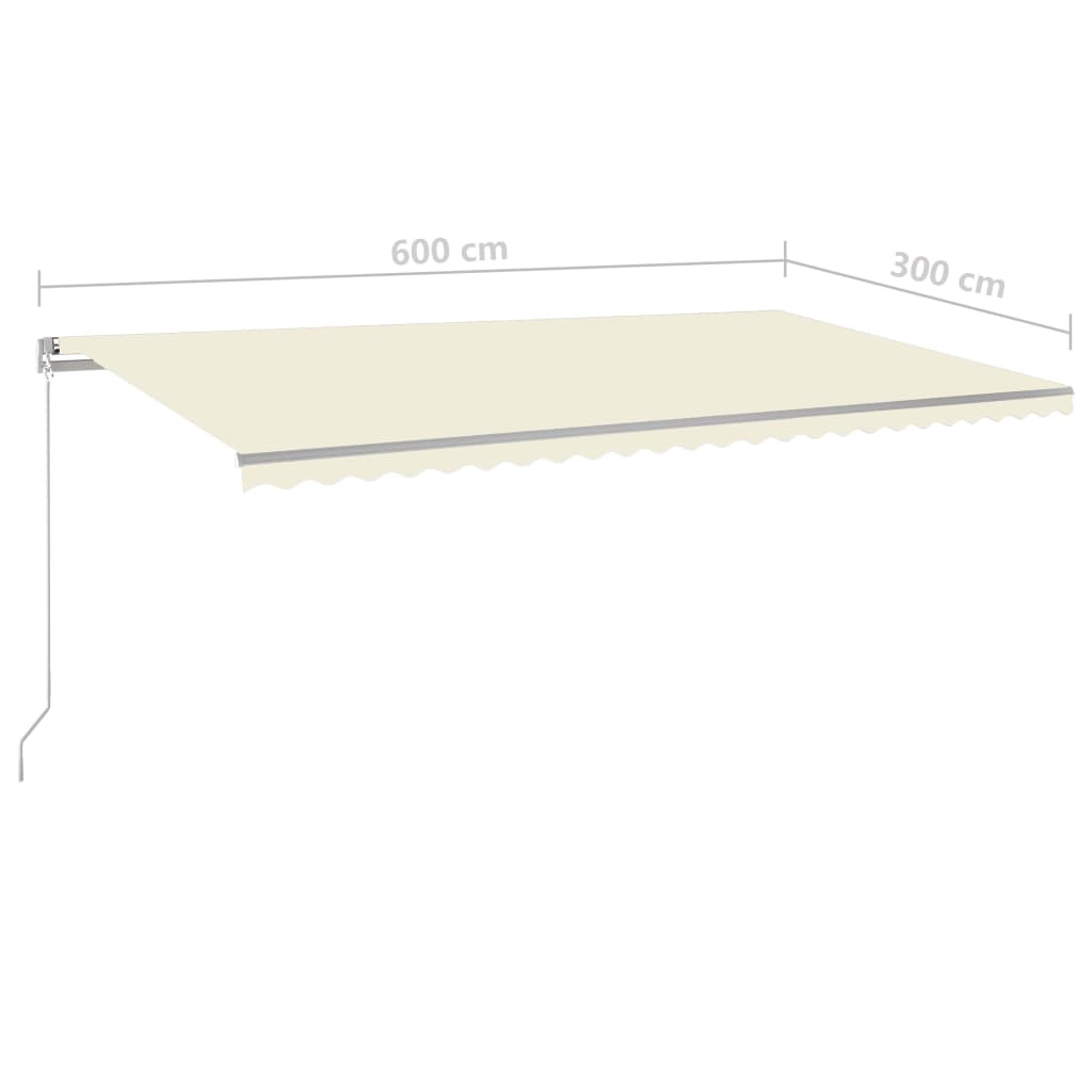 vidaXL Markise Manuell Einziehbar mit LED 600x300 cm Creme