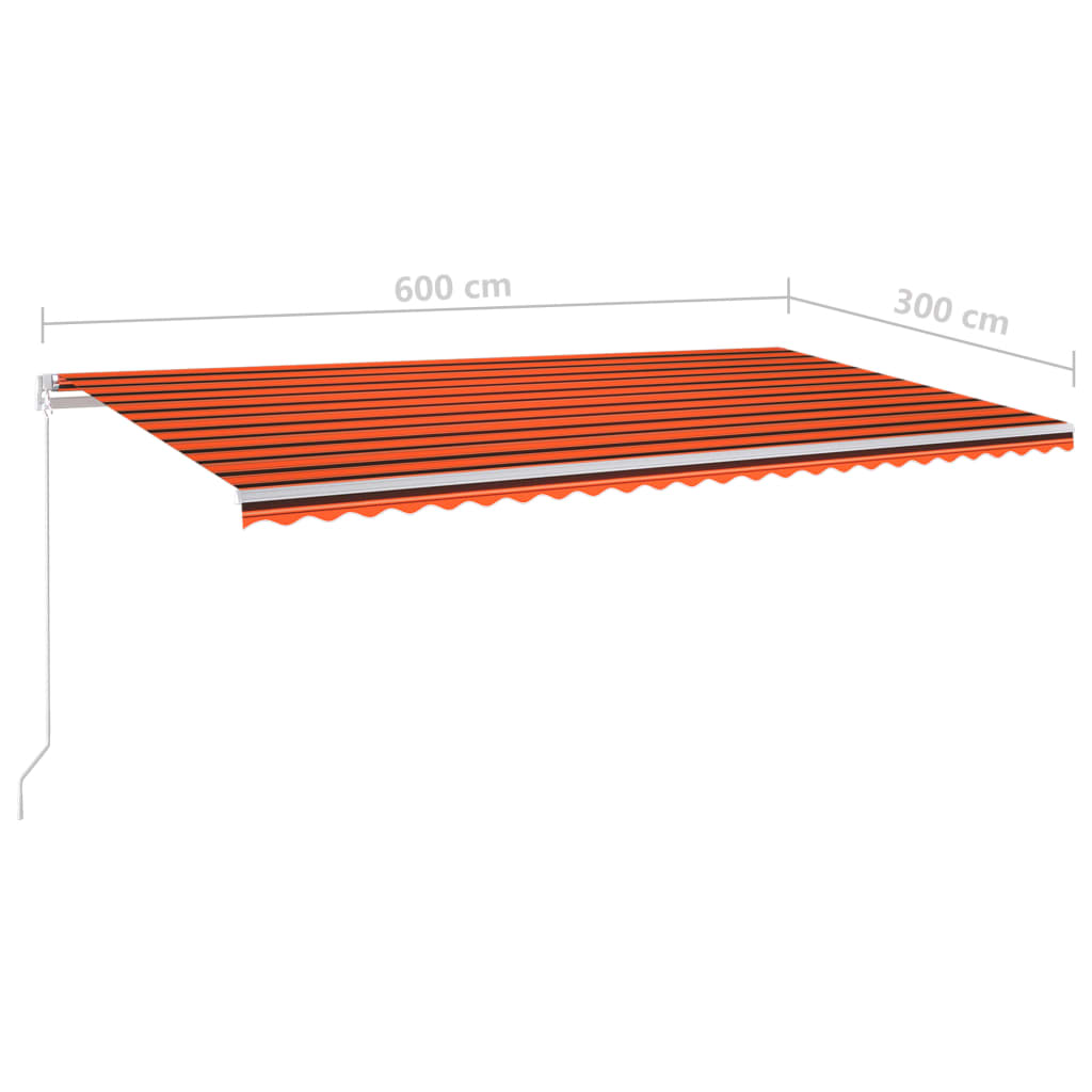 vidaXL Markise Manuell Einziehbar mit LED 600x300 cm Orange und Braun