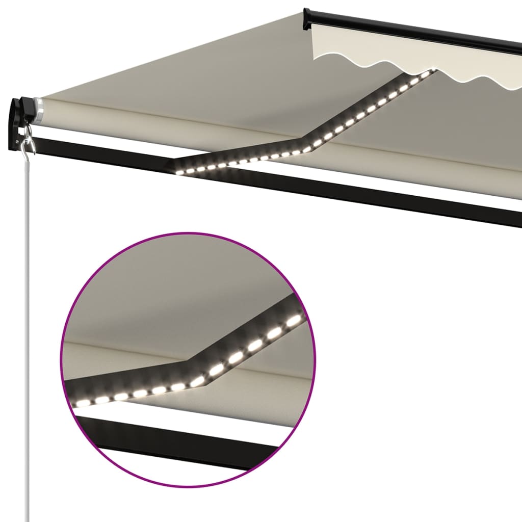 vidaXL Markise Manuell Einziehbar mit LED 350x250 cm Creme