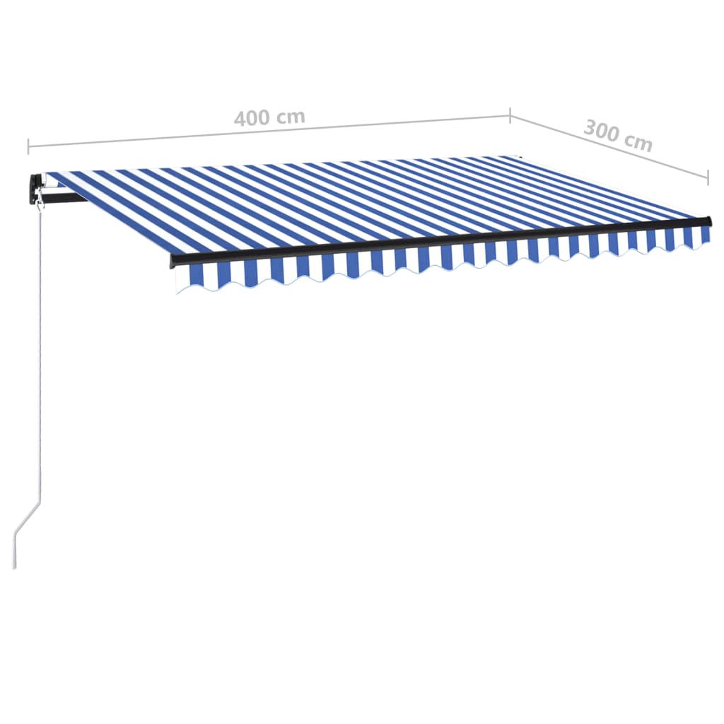 Markise Manuell Einziehbar mit LED 400x300 cm Blau und Weiß Stilecasa