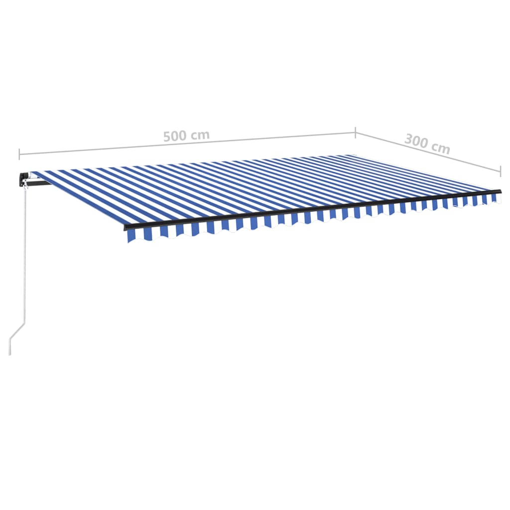 Markise Manuell Einziehbar mit LED 500x300 cm Blau und Weiß Stilecasa