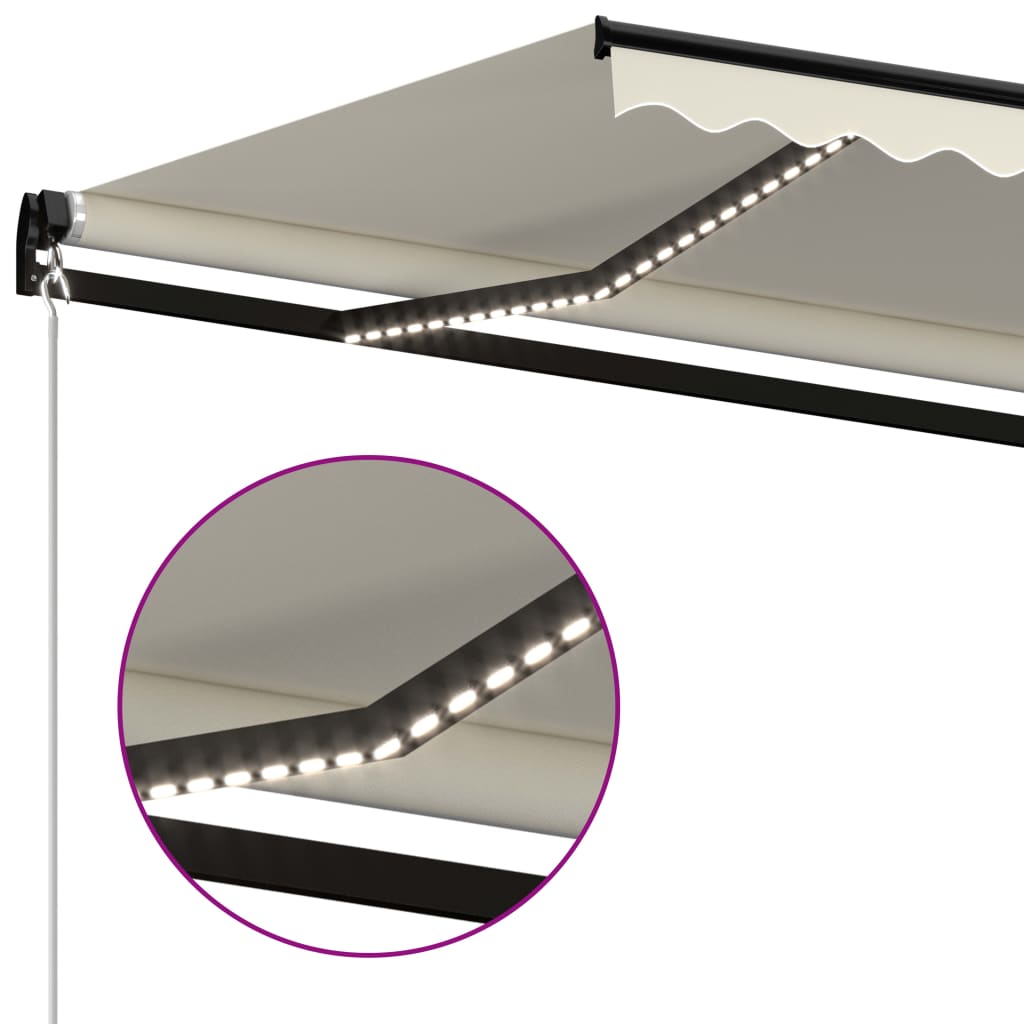 vidaXL Markise Manuell Einziehbar mit LED 400x350 cm Creme