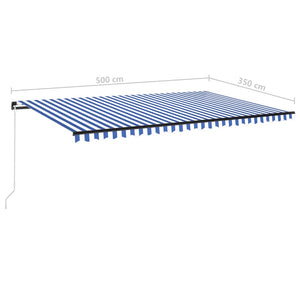 vidaXL Markise Manuell Einziehbar mit LED 500x350 cm Blau und Weiß