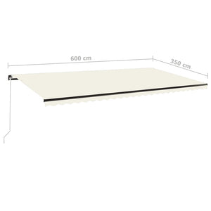 vidaXL Markise Manuell Einziehbar mit LED 600x350 cm Creme