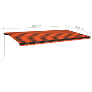 Markise Manuell Einziehbar mit LED 600x350 cm Orange & Braun Stilecasa