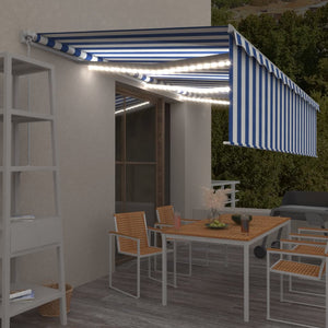 Markise Manuell Einziehbar mit Rollo & LED 6x3 m Blau & Weiß Stilecasa