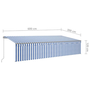 vidaXL Markise Manuell Einziehbar mit Rollo & LED 6x3 m Blau & Weiß