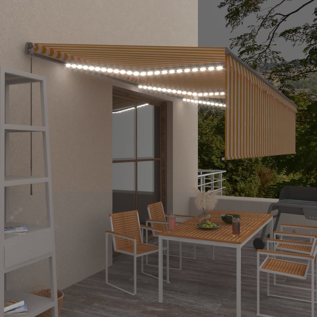 vidaXL Markise Manuell Einziehbar mit Rollo & LED 6x3 m Gelb & Weiß