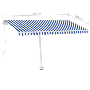 Markise Manuell Einziehbar mit LED 400x300 cm Blau Weiß Stilecasa