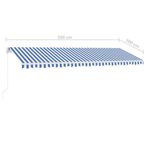 vidaXL Markise Manuell Einziehbar mit LED 500x300 cm Blau Weiß