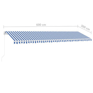 vidaXL Markise Manuell Einziehbar mit LED 600x300 cm Blau Weiß