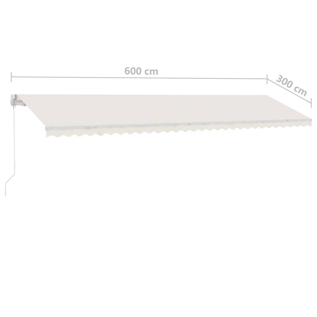 vidaXL Markise Manuell Einziehbar mit LED 600x300 cm Creme