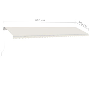 vidaXL Markise Manuell Einziehbar mit LED 600x300 cm Creme