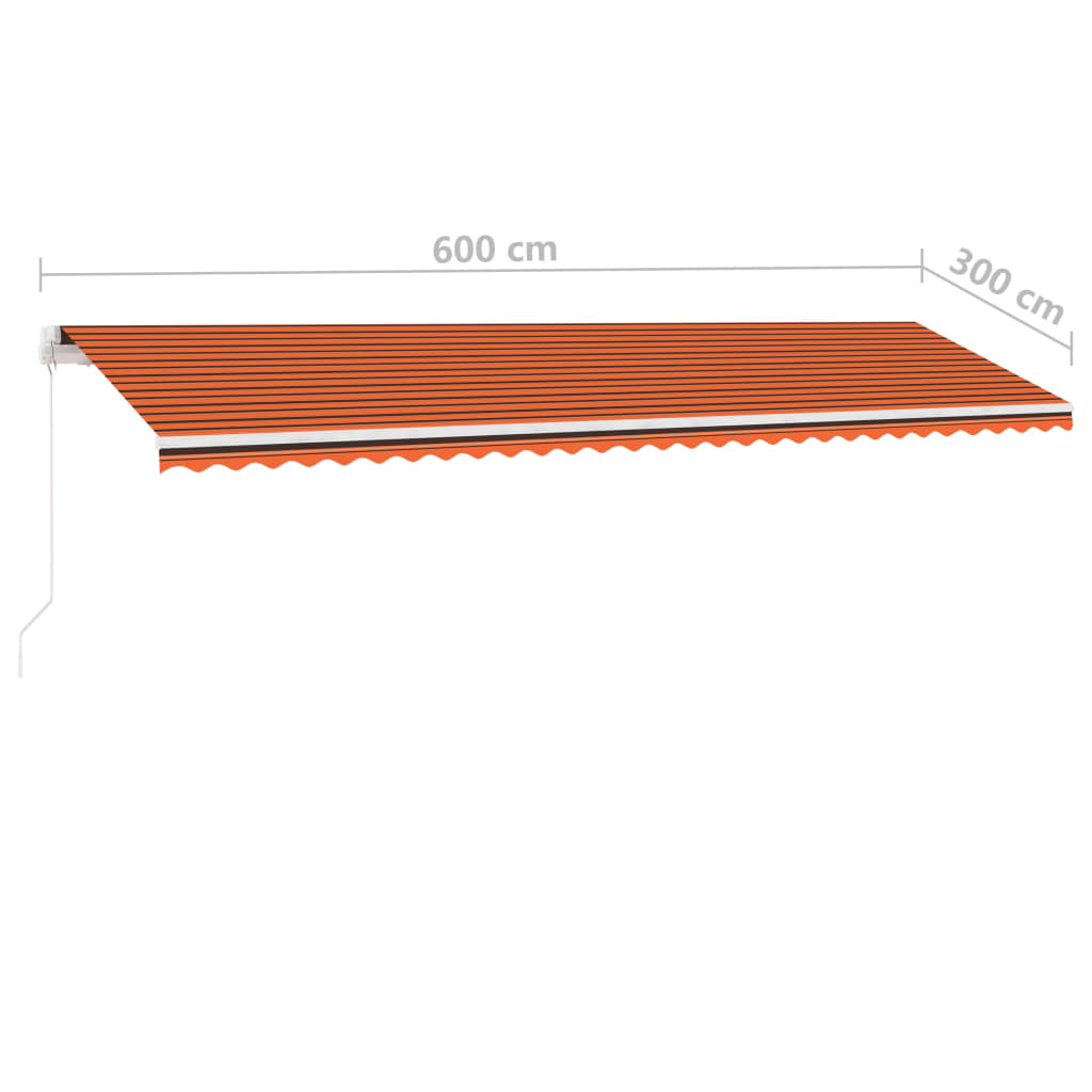 Markise Manuell Einziehbar mit LED 600x300 cm Orange Braun Stilecasa